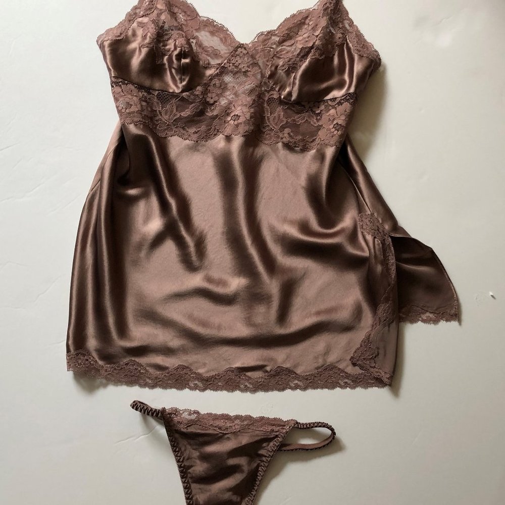 NWOT -VS Vintage 100% Silk Lace Lingerie Set-Small